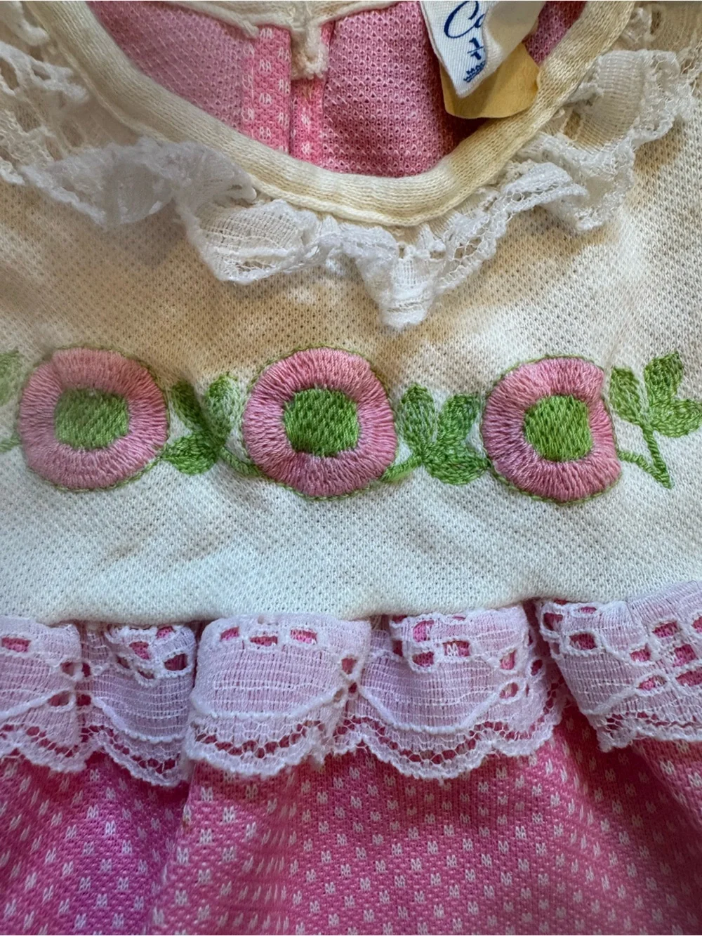 Vintage Carter’s Pink Baby Dress & Bloomer Set 12M Embroidered Floral 2-Piece